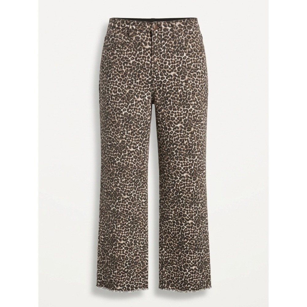 Saige High-Rise Wide Leg Leopard Print Jeans Tummy Control Size L P8102LDP